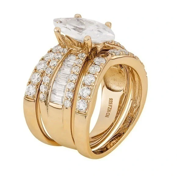 NIB Cubic Zirconia Marquise Engagement Ring Set - Picture 1 of 6